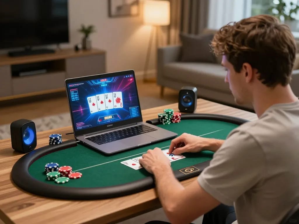 Player strategizing on LV88 poker game interface during online session.