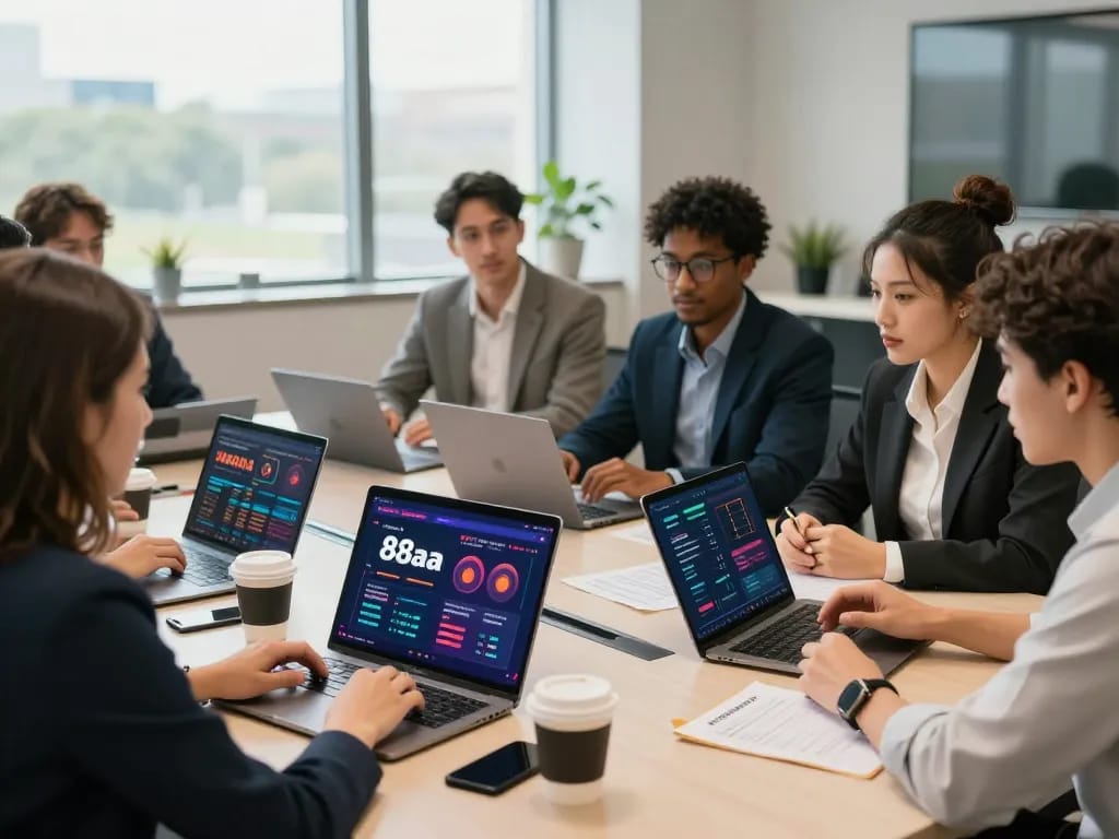 Professionals collaborating on 88aa đối tác strategies in a modern office setting.