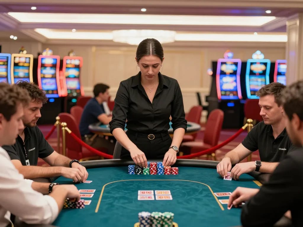 Players strategizing at high-stakes poker table in luxury casino, capturing SC88 gaming atmosphere