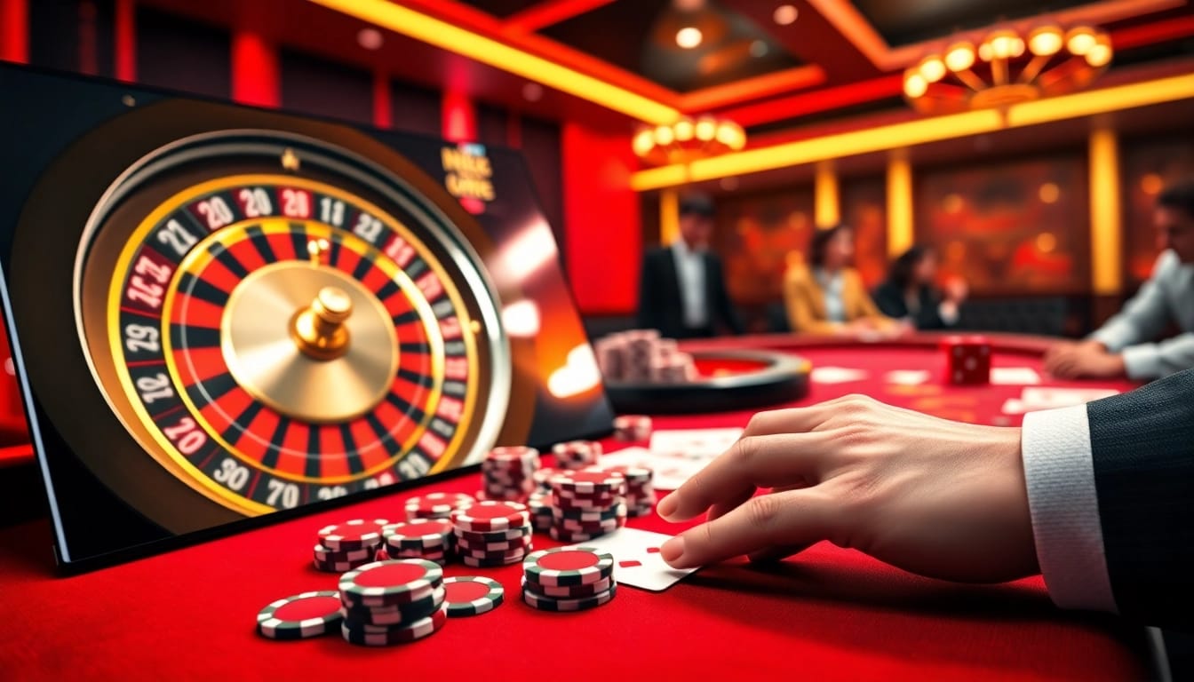 Engaging poker and roulette gameplay with vibrant NK88 one chips and strategic betting action