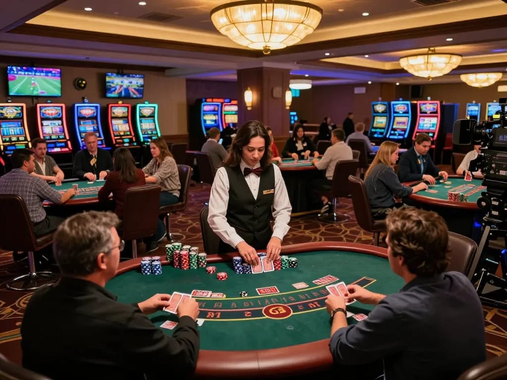 Players enjoying blackjack at a reputable gambling venue, showcasing nhà cái uy tín in an engaging casino atmosphere.