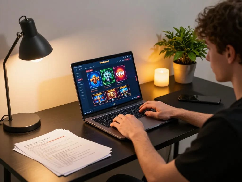 Tập đoàn okwin gaming interface displayed on a laptop while a player engages in online betting.