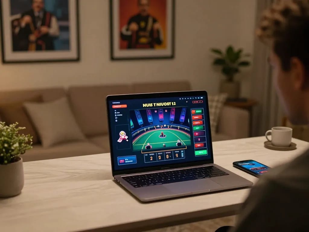nhacaiuytin enthusiast engaged in live online dealer game at stylish home setup