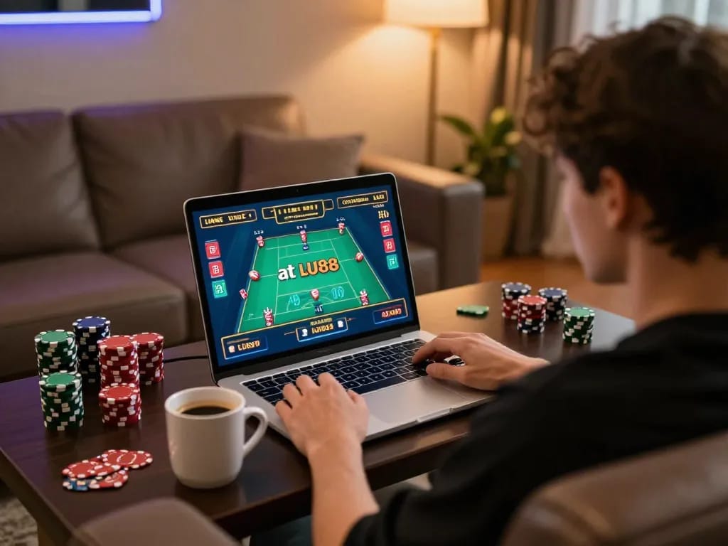 Engaging in a live dealer game at LU88 from a cozy home environment.
