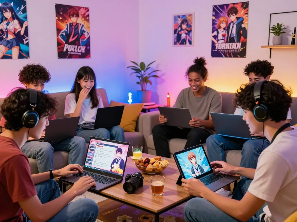 Group of friends enjoying porngames in a cozy living room, showcasing vibrant gaming atmosphere.