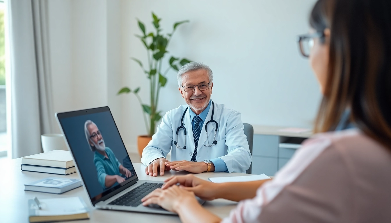 Engaging in a low cost telemedicine consultation between a doctor and patient on a laptop.