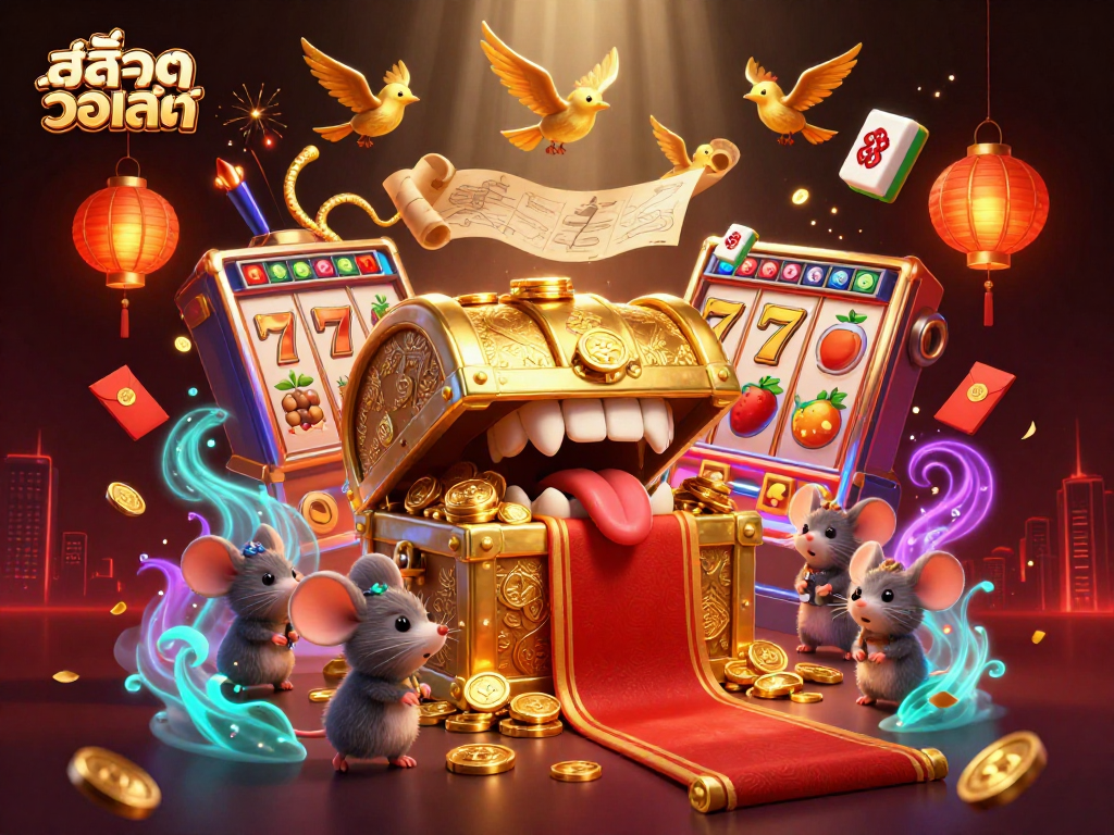 Spin the reels of สล็อตวอเลท with vibrant symbols and a fortune-filled treasure chest.