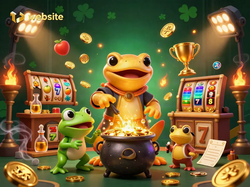 Menghasilkan emas dengan slot di website kasino modern, menggambarkan alchemist dan pembantu.