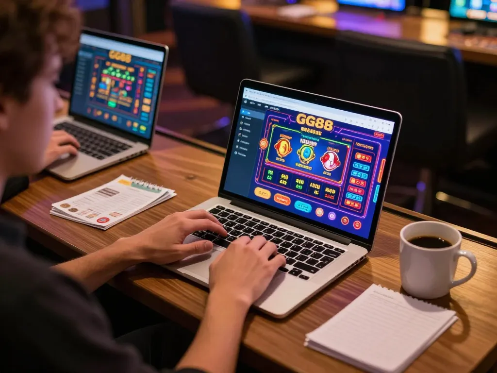 Player engaging with GG88's online casino platform, highlighting immersive gaming experience.
