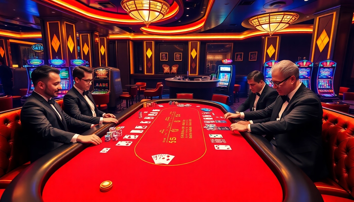 Engaging gamblers at AU88's luxurious casino poker table with colorful chips and cards.