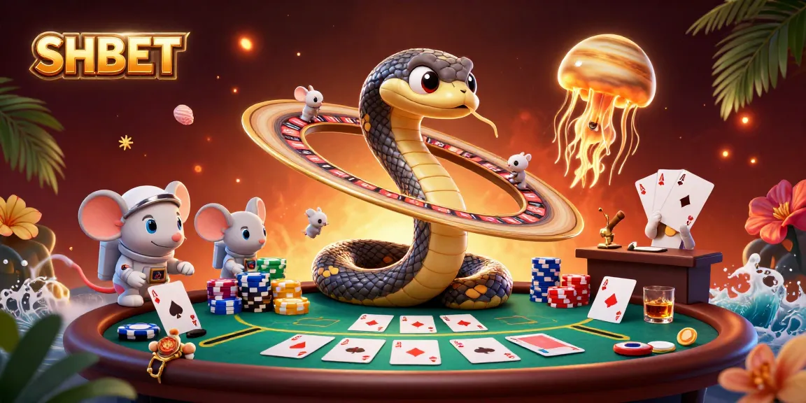 Engage with SHBET's vibrant casino universe where astronaut mice bet on a cosmic roulette wheel.