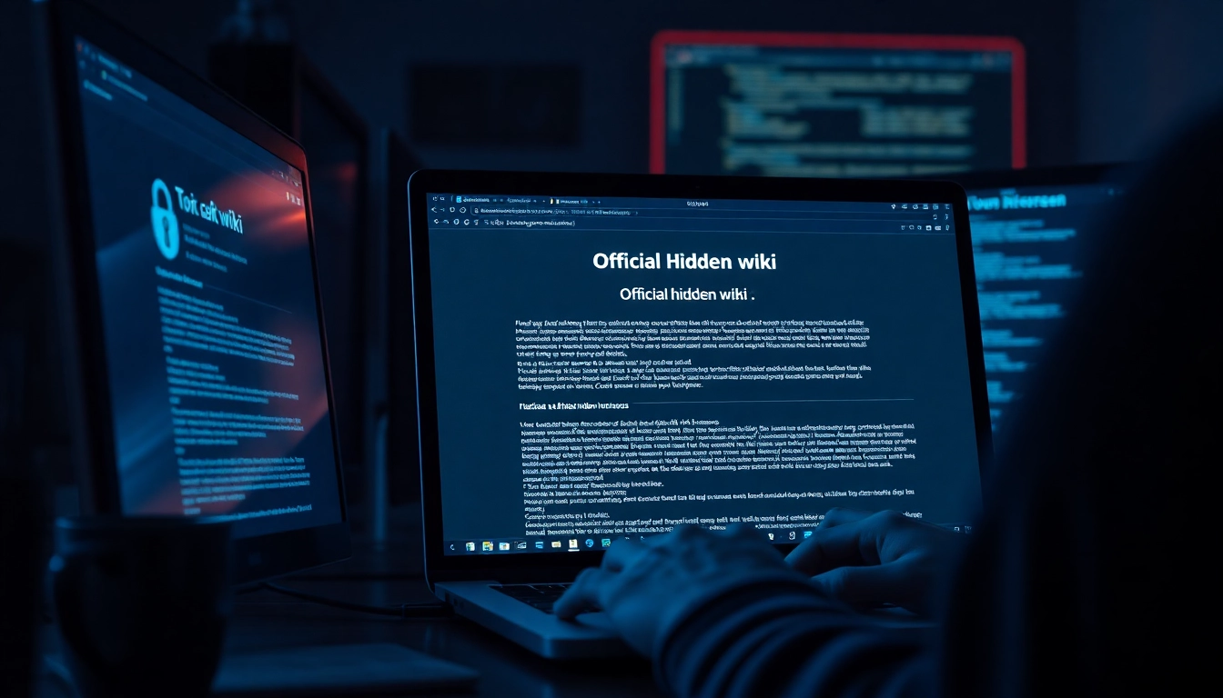 The official hidden wiki dark web interface displayed on a laptop in a secure environment.