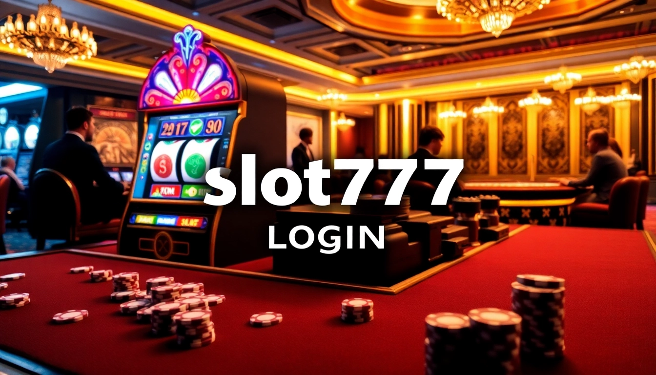 Exciting slot777 login scene featuring a luxurious slot machine in a vibrant casino atmosphere.