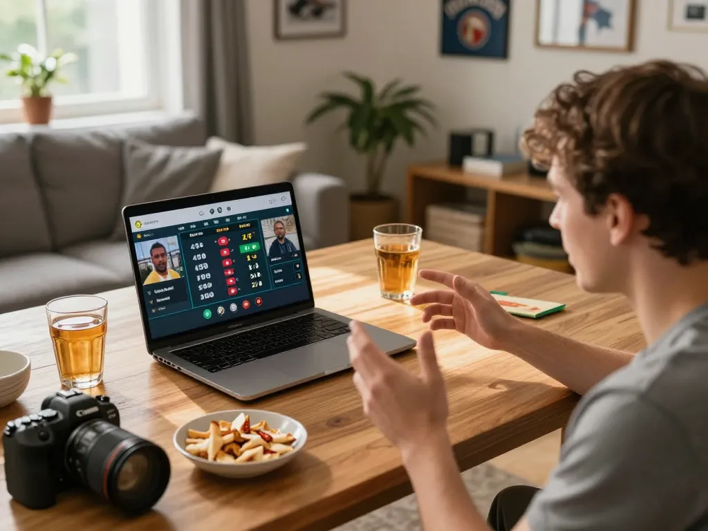 O8 enthusiasts placing sports bets from home during an exciting gaming session
