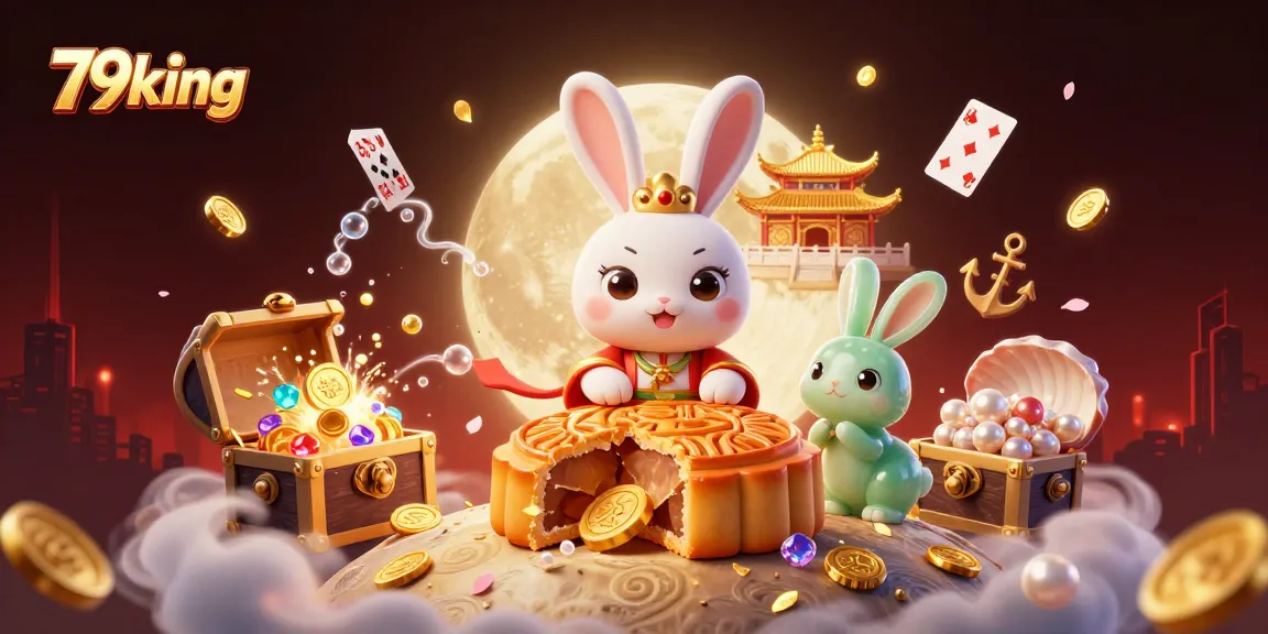 Experience the thrill of winning at 79king with the enchanting moon rabbit in this vibrant casino scene.