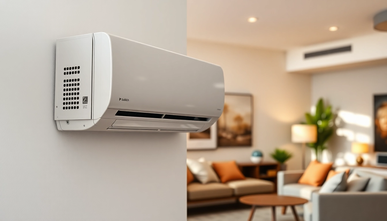 Daikin mini split AC elegantly integrated into a contemporary living room setup.