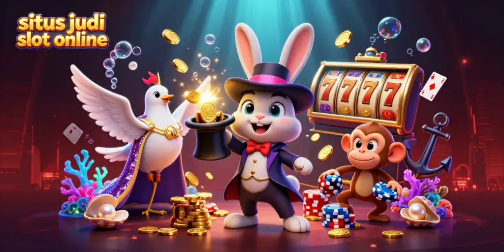 Genggam kemenangan dalam dunia situs judi slot online dengan ilustrasi magis kucing pesulap dan koin emas.