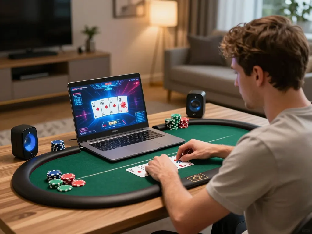 Player strategizing on LV88 poker game interface during online session.