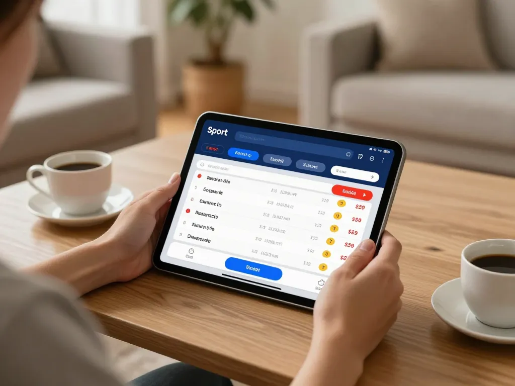 Player engaging in sports betting on oxbet platform with a tablet in a comfortable home setting