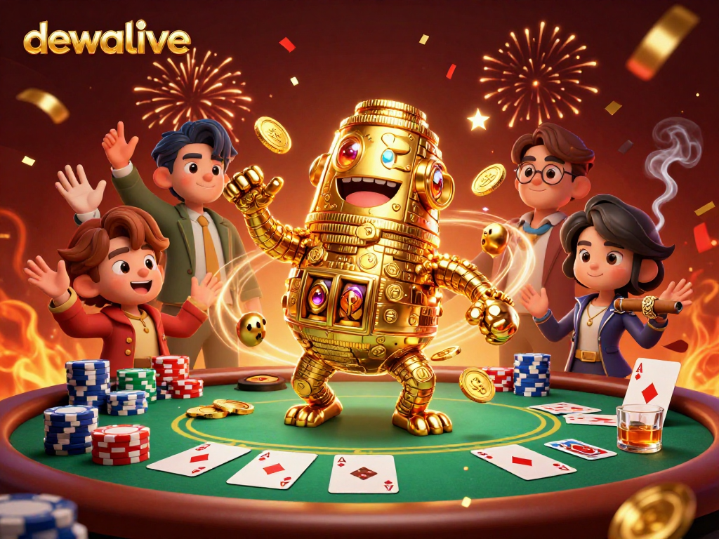Menghadirkan dewalive, golem emas kuno yang menarik dengan koin berputar dan meja poker berwarna-warni.
