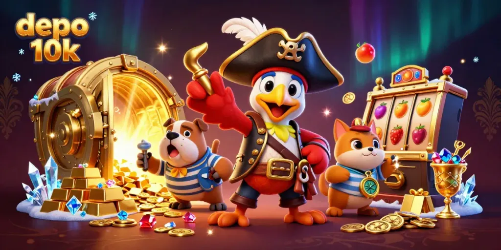 Menangkan dengan depo 10k di Slots Gacor melalui ilustrasi karakter petualangan kasino yang mengasyikkan.