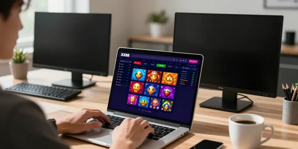 Engaging online gambling with the XX88 platform in a modern home office.
