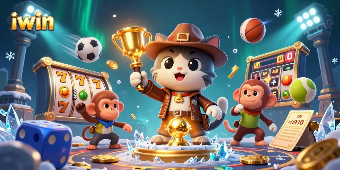 Experience thrilling moments at iwin as the explorer cat unveils a golden casino artifact amid vibrant game elements.