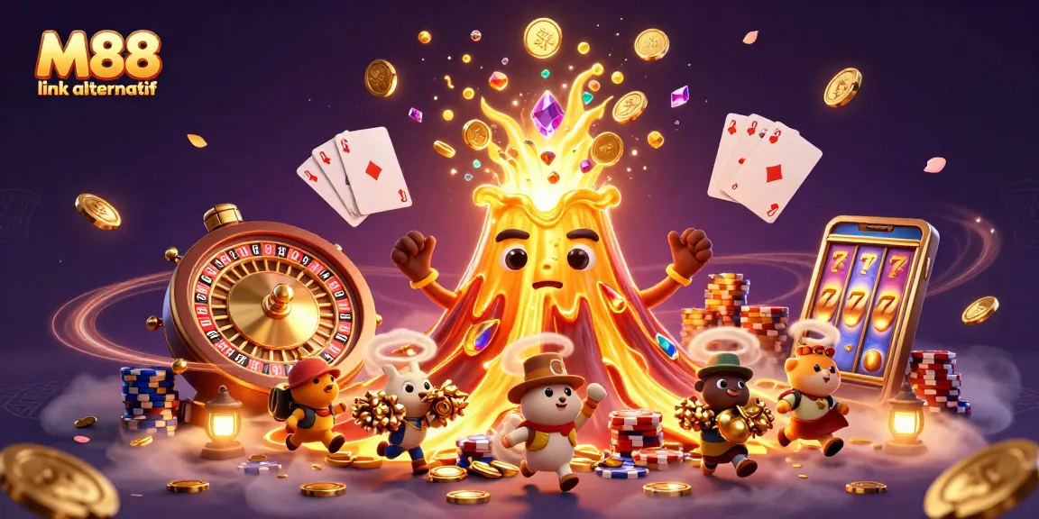 Bet big with M88 link alternatif, showcasing a vibrant casino scene filled with sparkling rewards.
