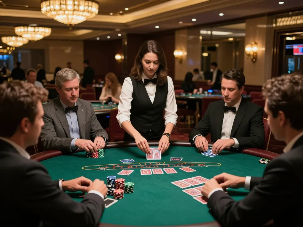 Players at Da88 blackjack table strategizing bets during a lively casino night