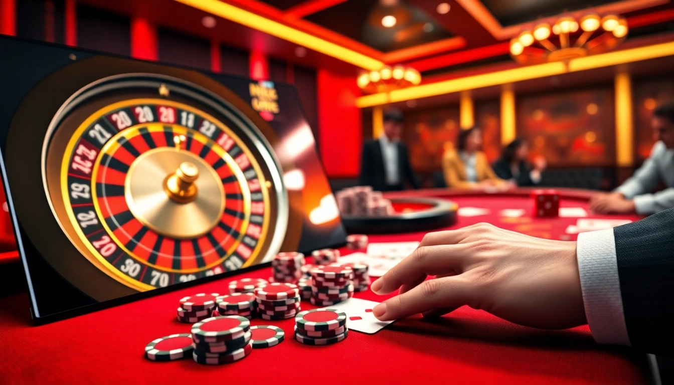 Engaging poker and roulette gameplay with vibrant NK88 one chips and strategic betting action
