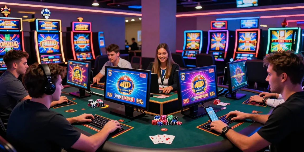Players enjoying gaming at casinos that accept credit cards in a vibrant modern lounge setting.