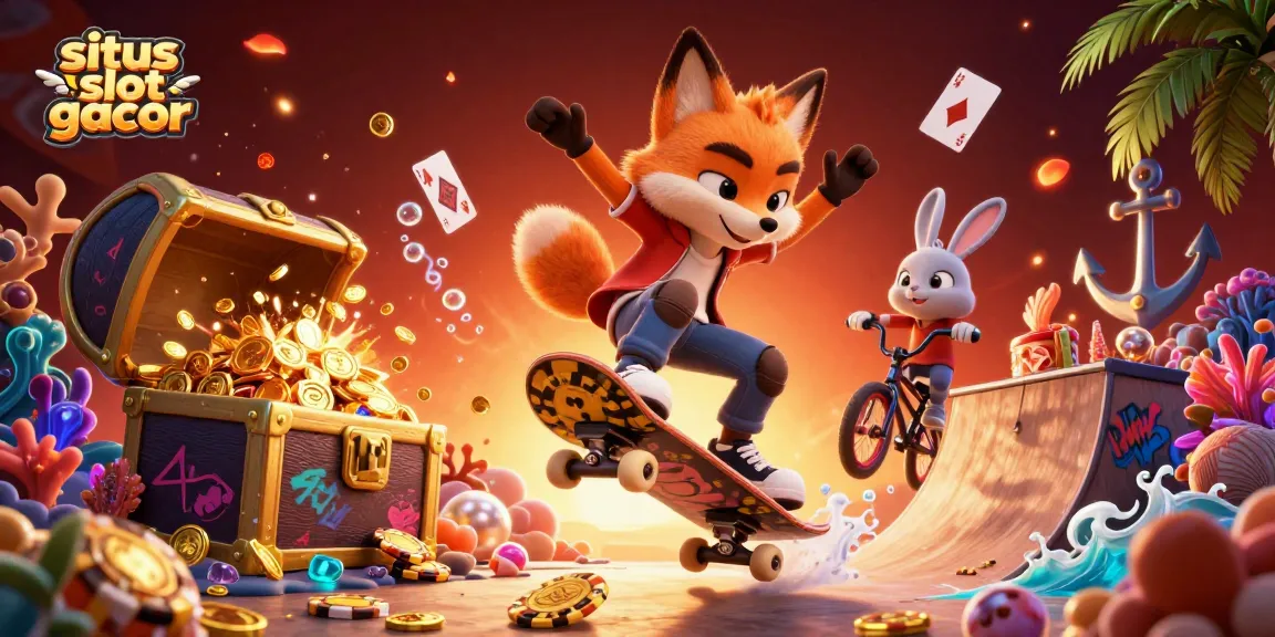 Enhance your gaming skills with situs slot gacor vibrant 3D illustration of a fox and rabbit in a casino themed scene.