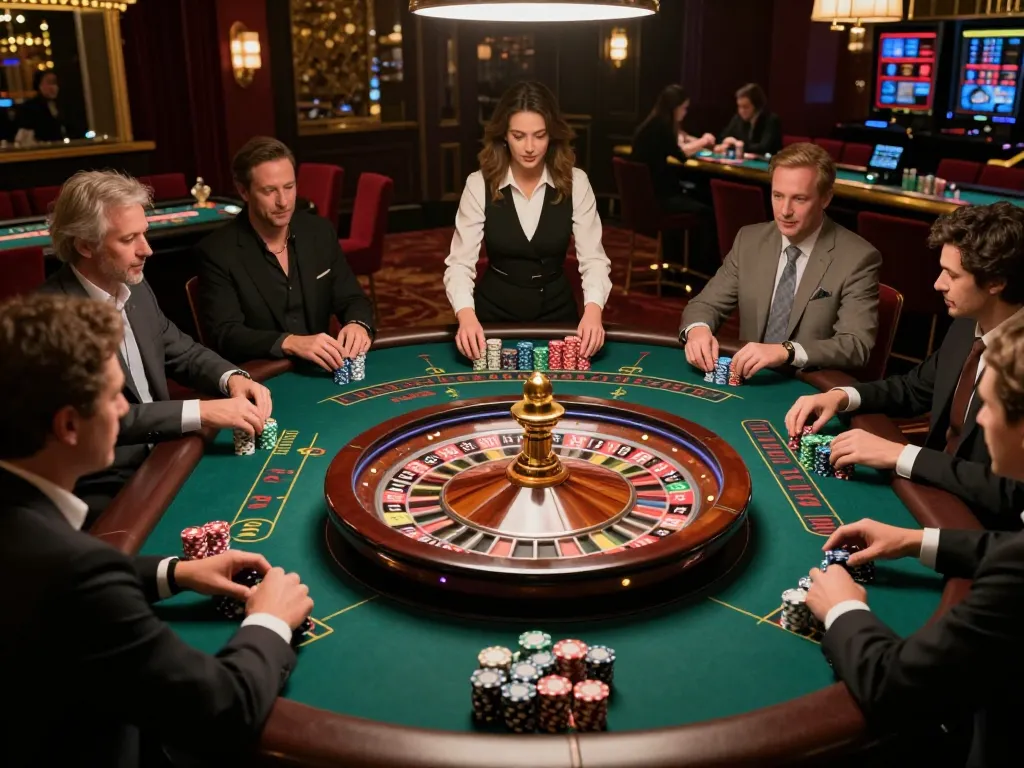 Experience sin88 roulette action with players betting and a spinning wheel in a luxurious casino