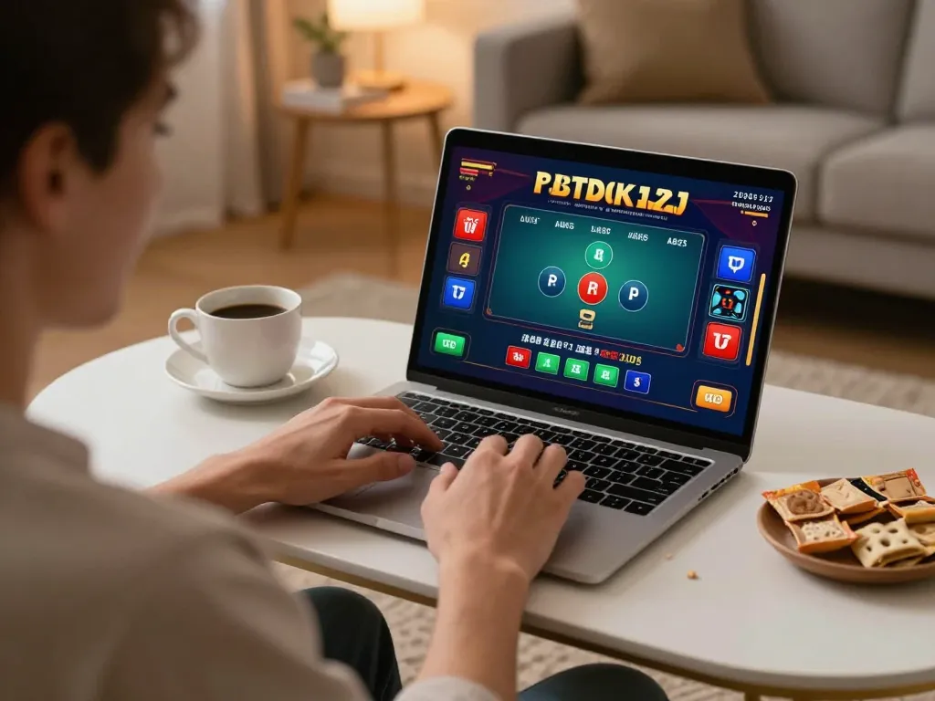 Engaging with RR88 online baccarat game on laptop, showcasing home gaming atmosphere