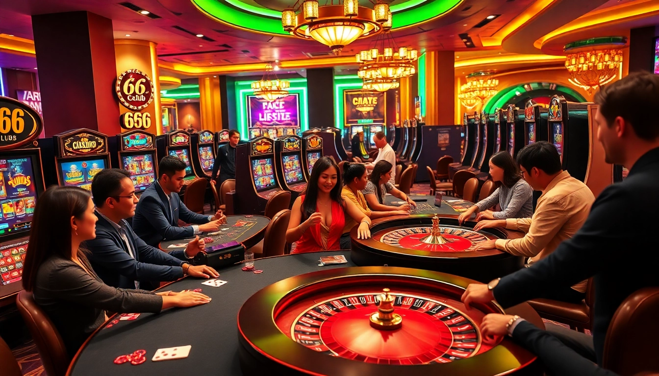 Engaging scene of players enjoying games at 66club online casino, showcasing excitement and luxury.