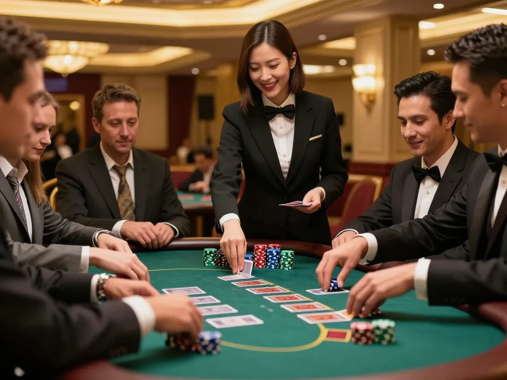 Pemain yang terlibat di meja blackjack HD4D fokus pada permainan kartu strategis.