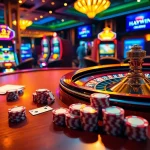 Experience thrilling gameplay at http://2haywin.pro/ with luxurious casino elements like poker tables and roulette wheels.