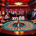 Engaging scene of gamblers at a luxurious casino, highlighting đăng nhập xn88 features and excitement around betting.