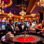 Pahala4d enhancing excitement at a luxurious casino, showcasing gamblers around a roulette table.