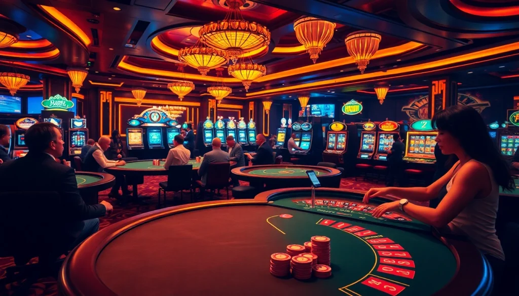 Exciting casino gameplay with HAYWIN poker chips on vibrant tables and spinning roulette wheels.