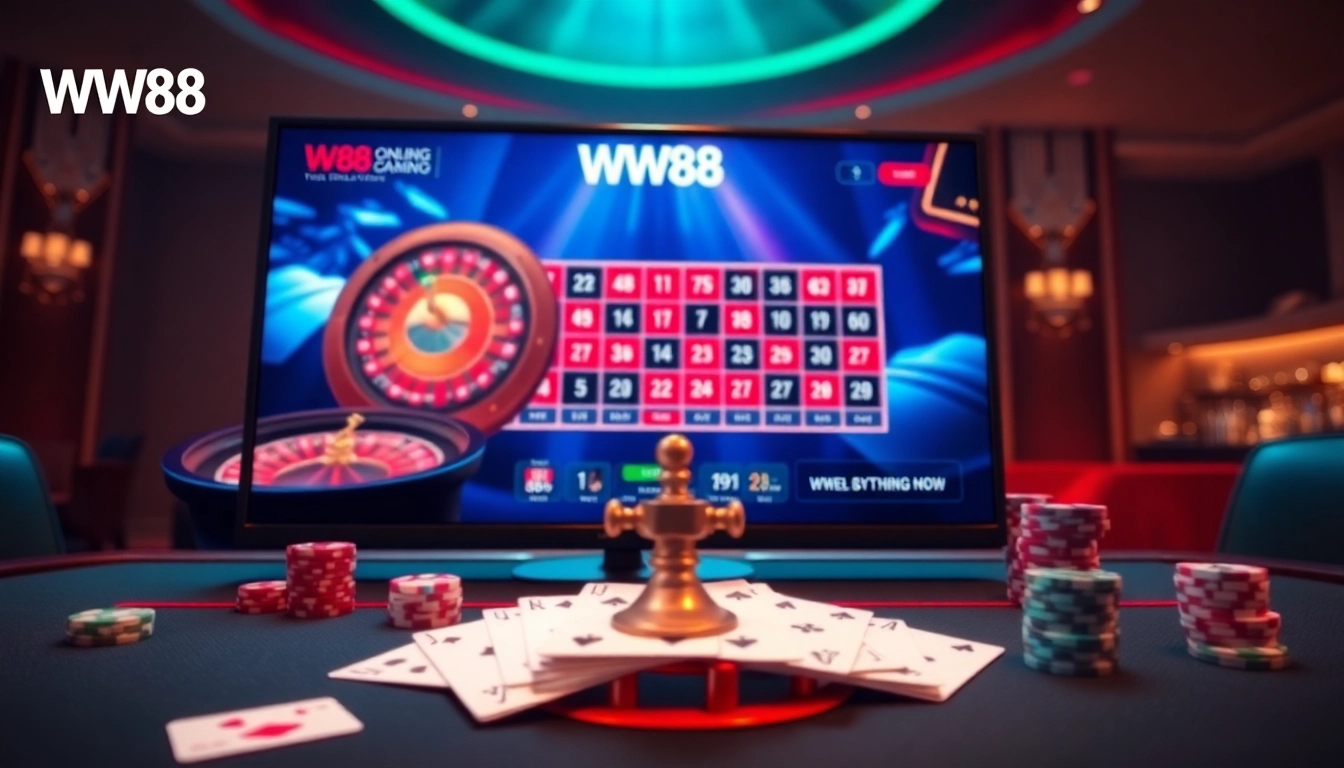Engaging scene at Trang chủ WW88 showcasing vibrant online casino elements for thrilling gambling.
