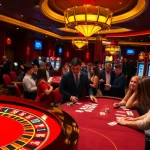 F8bet casino scene showing exciting roulette and blackjack games with players engaged and winning.