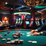 Experience a thrilling poker game at BEM88 with vibrant gaming elements and luxury ambiance.