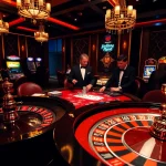 Experience the thrill at hbbet with stylish casino gaming tables and vibrant decor.