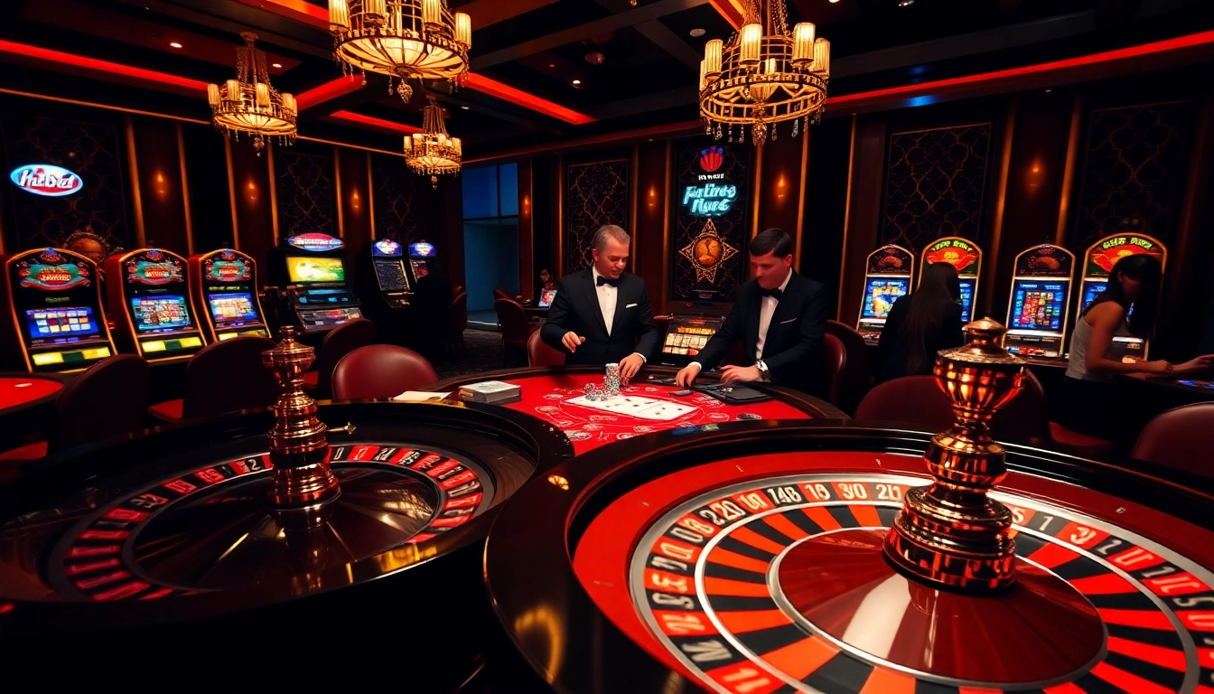 Experience the thrill at hbbet with stylish casino gaming tables and vibrant decor.
