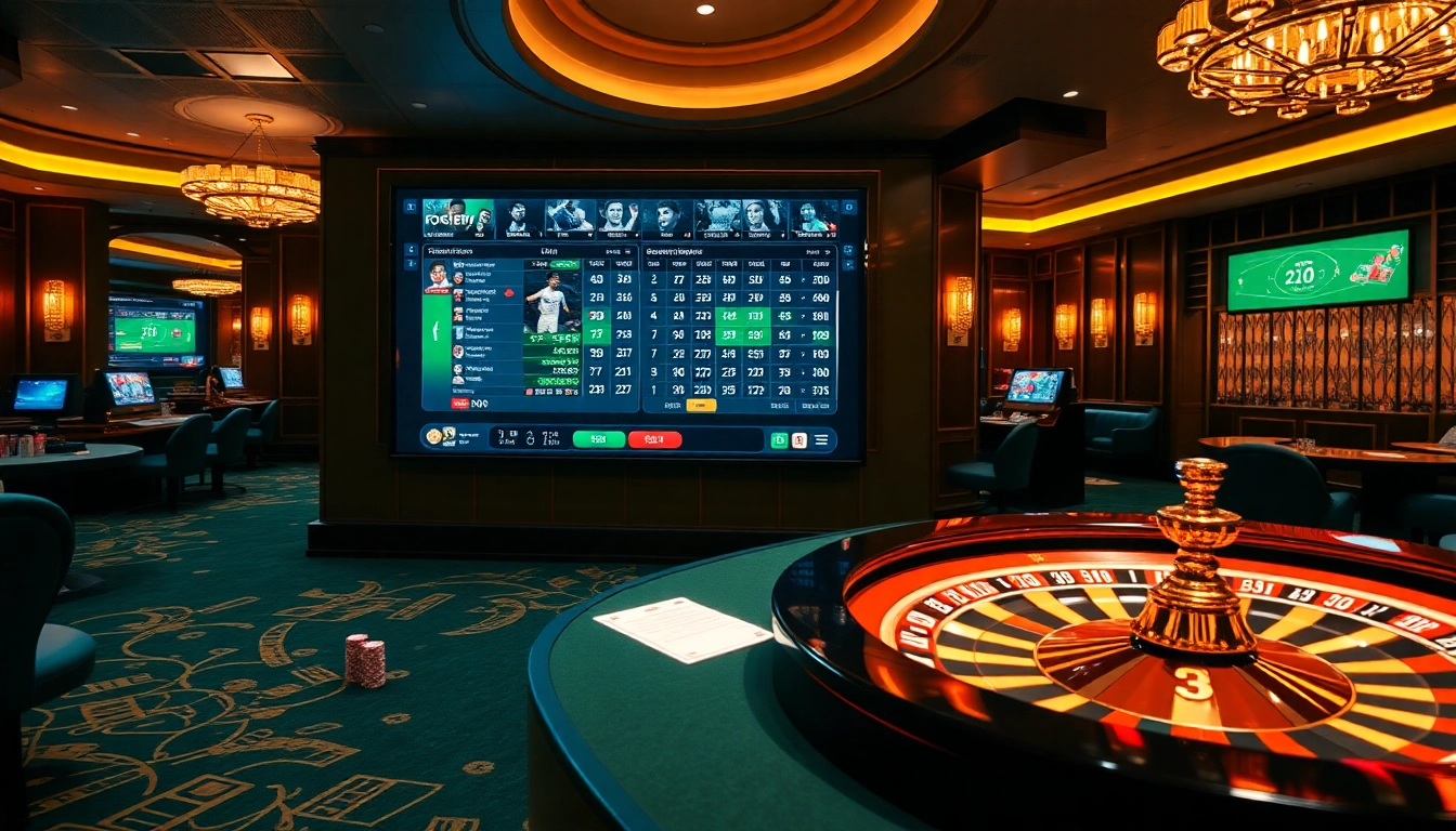 Exciting sports betting scene highlighting 'แทงบอล' with live football matches and betting slips.