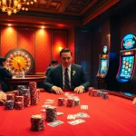 Experience thrilling gaming at http://hbbet7.club/ with a luxurious poker table surrounded by vibrant poker chips.