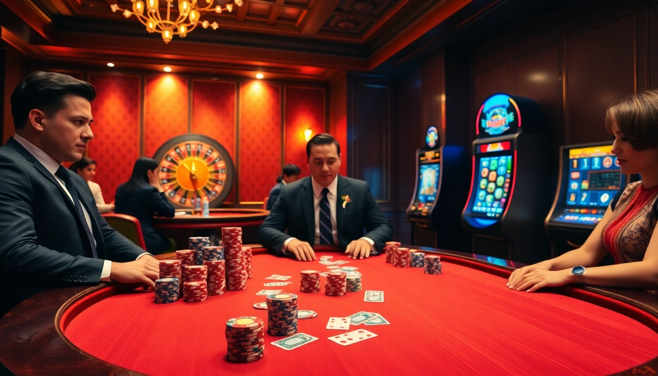 Experience thrilling gaming at http://hbbet7.club/ with a luxurious poker table surrounded by vibrant poker chips.