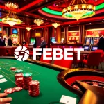 Players enjoying a thrilling poker game at FEBET casino table with vibrant chips and cards.