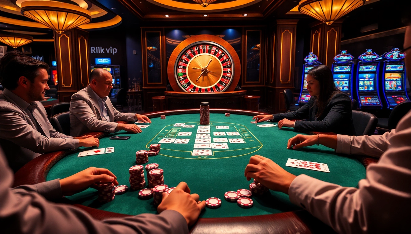 Rik vip players engaging in a thrilling poker game at a luxurious casino table.